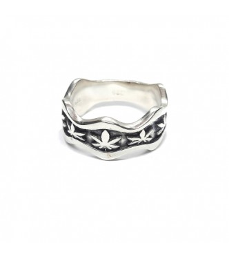 R002283 Handmade Sterling Silver Ring Wave Band Cannabis Genuine Solid Stamped 925